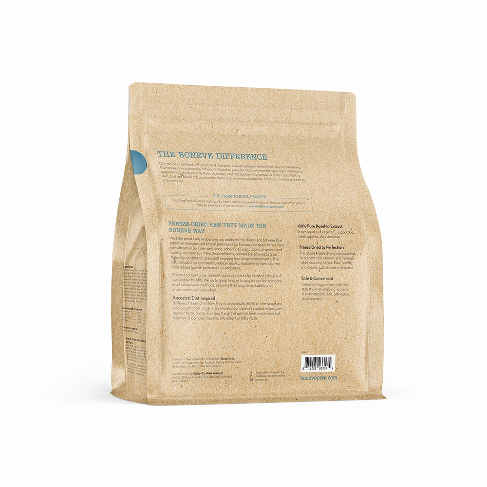 Boneve Dog Freeze-Dried Raw Prey Free-Range Grass-Fed Beef & Hoki 340g