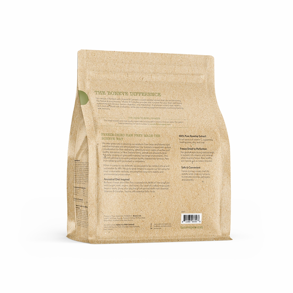 Boneve Dog Freeze-Dried Raw Prey Free-Range Grass-Fed Chicken & Venison 340g