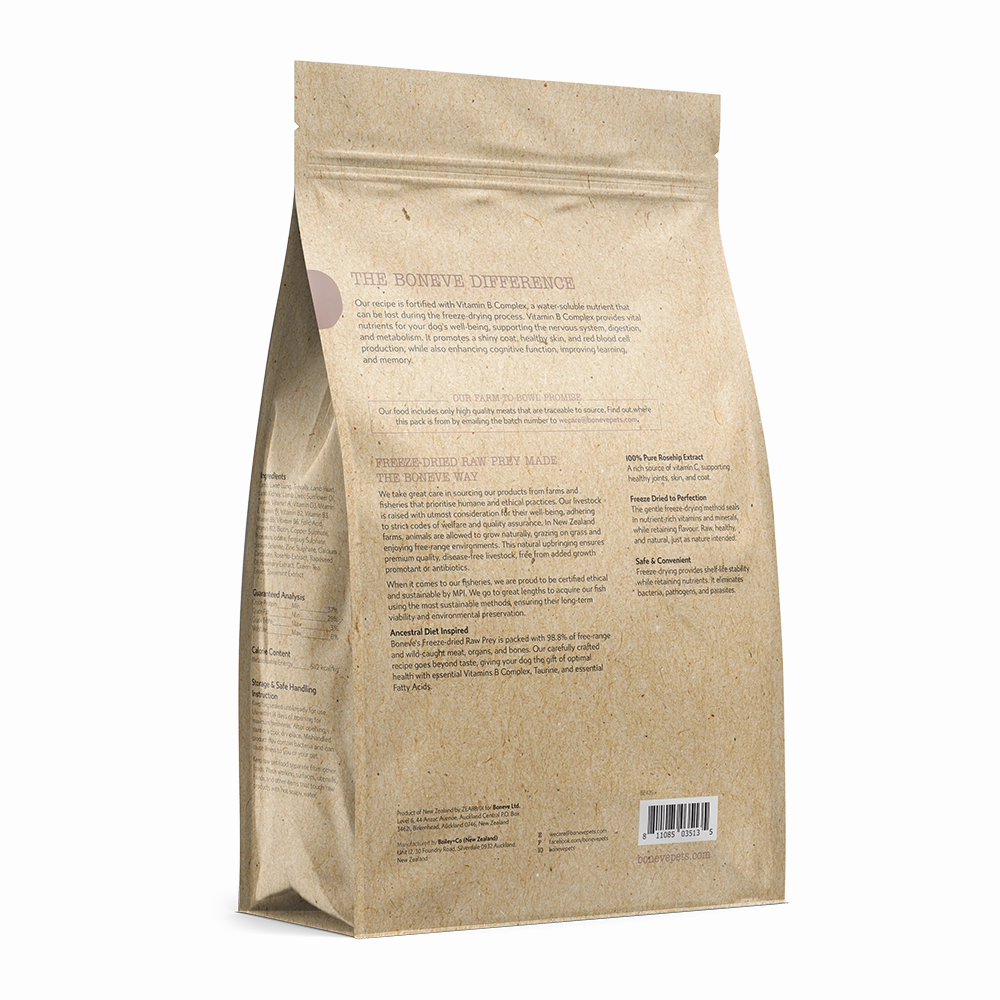Boneve Dog Freeze-Dried Raw Prey Free-Range Grass-Fed Lamb & Trevally 100g
