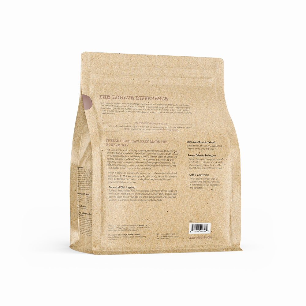 Boneve Dog Freeze-Dried Raw Prey Free-Range Grass-Fed Lamb & Trevally 340g