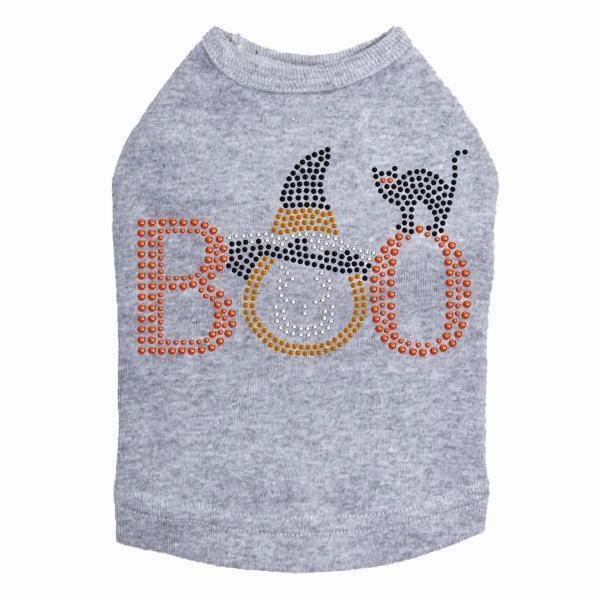 Boo Hat And Cat Rhinestone Dog Tank