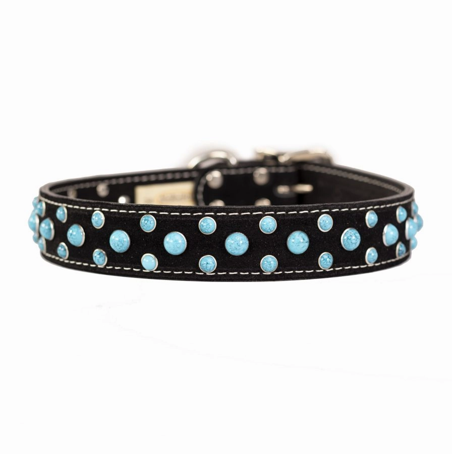 Cabachon Collar  Turquoise on Suede in Black
