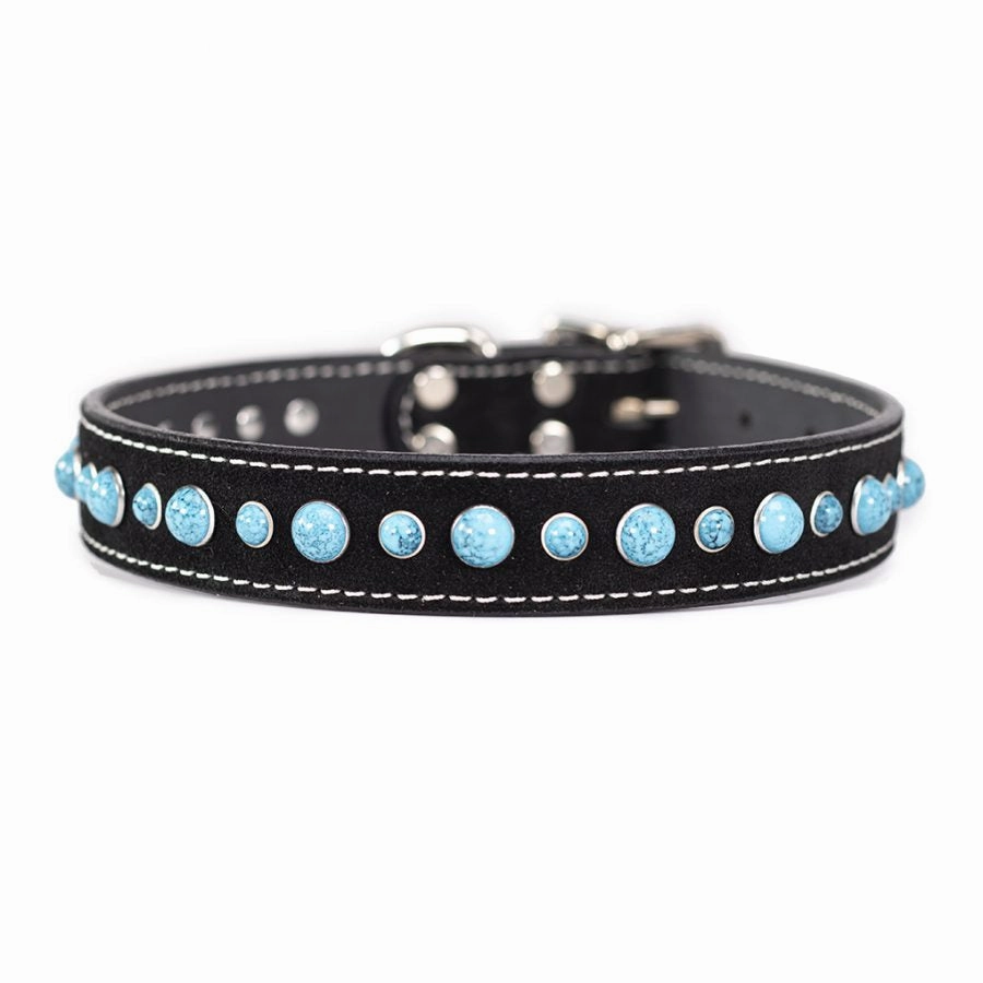 Cabachon Collar  Turquoise on Suede in Black