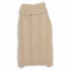 Cable Turtleneck Dog Sweater Beige