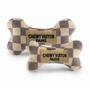 Checker Chewy Vuiton Bone Dog Toy