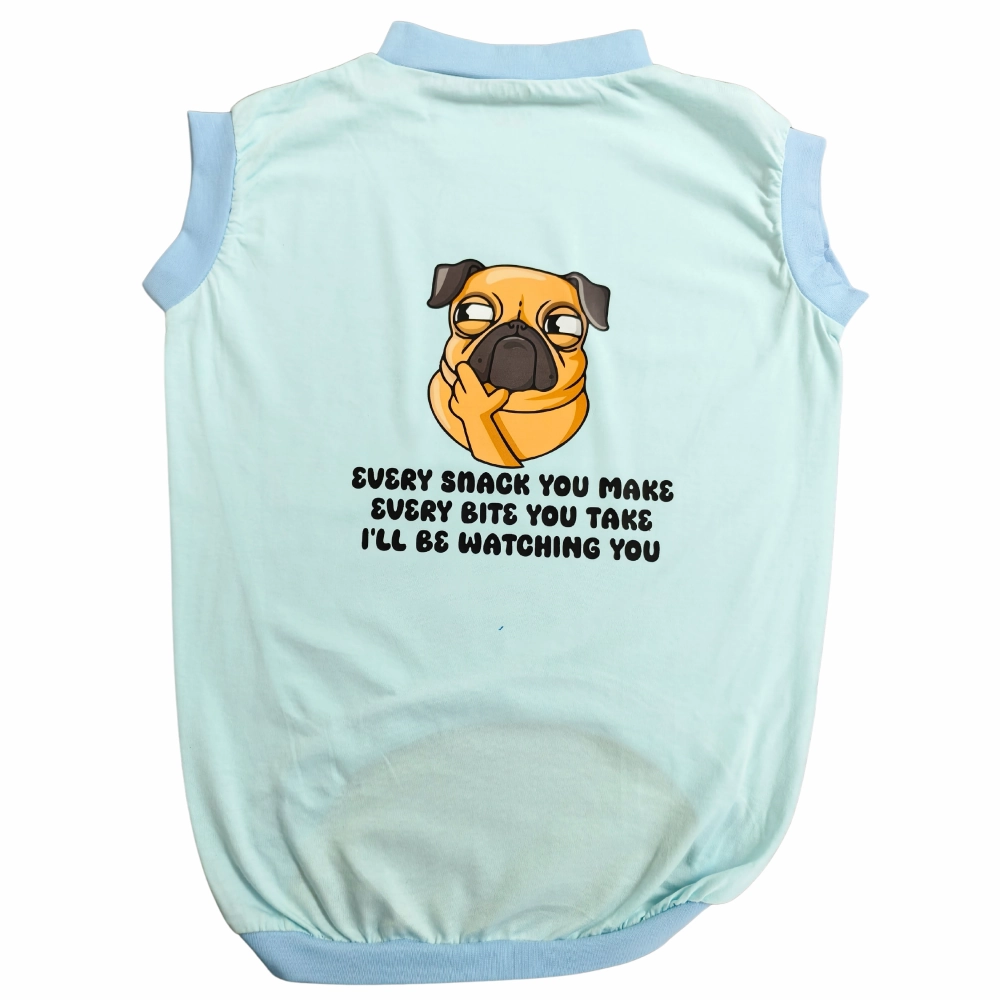 Cheeku I'll Be Watching You Graphic Cotton T Shirt for Dogs and Cats (Sky Blue)