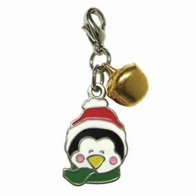 Christmas Smiley Penguin Metal Dog Collar Charm With Gold Bell