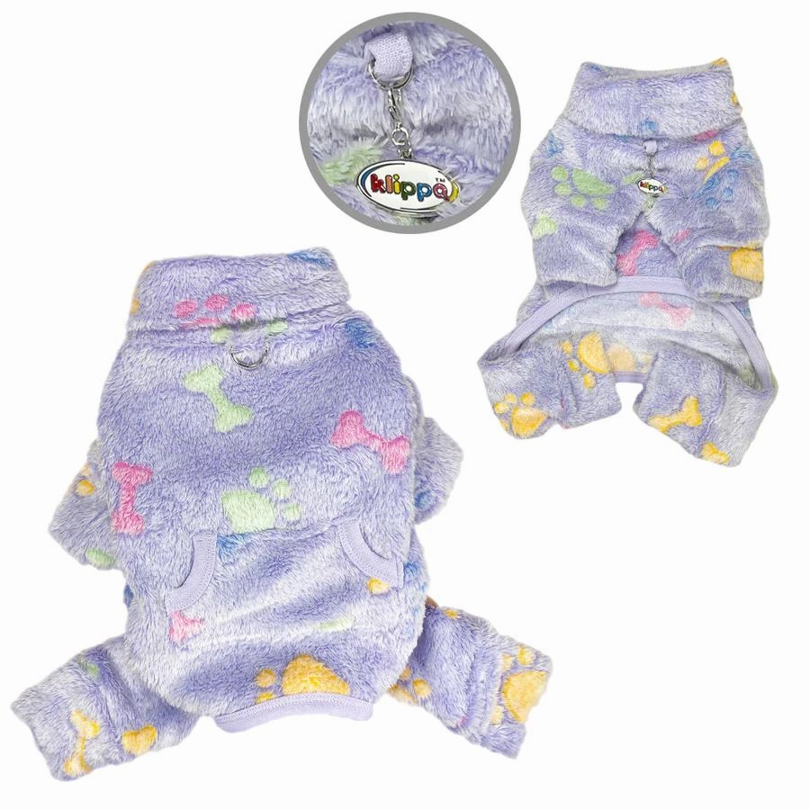 Colorful Bones/Paws Ultra Plush Turtleneck Dog Pajamas