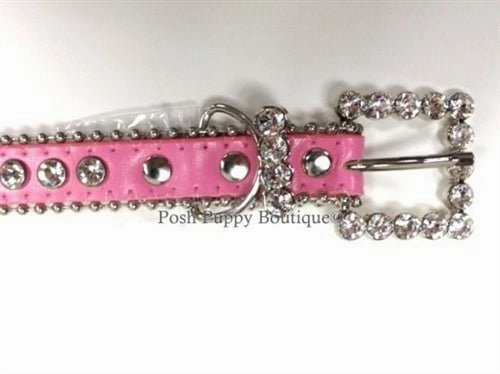 Couture Clear Crystal and Leather Dog Collar in Pink
