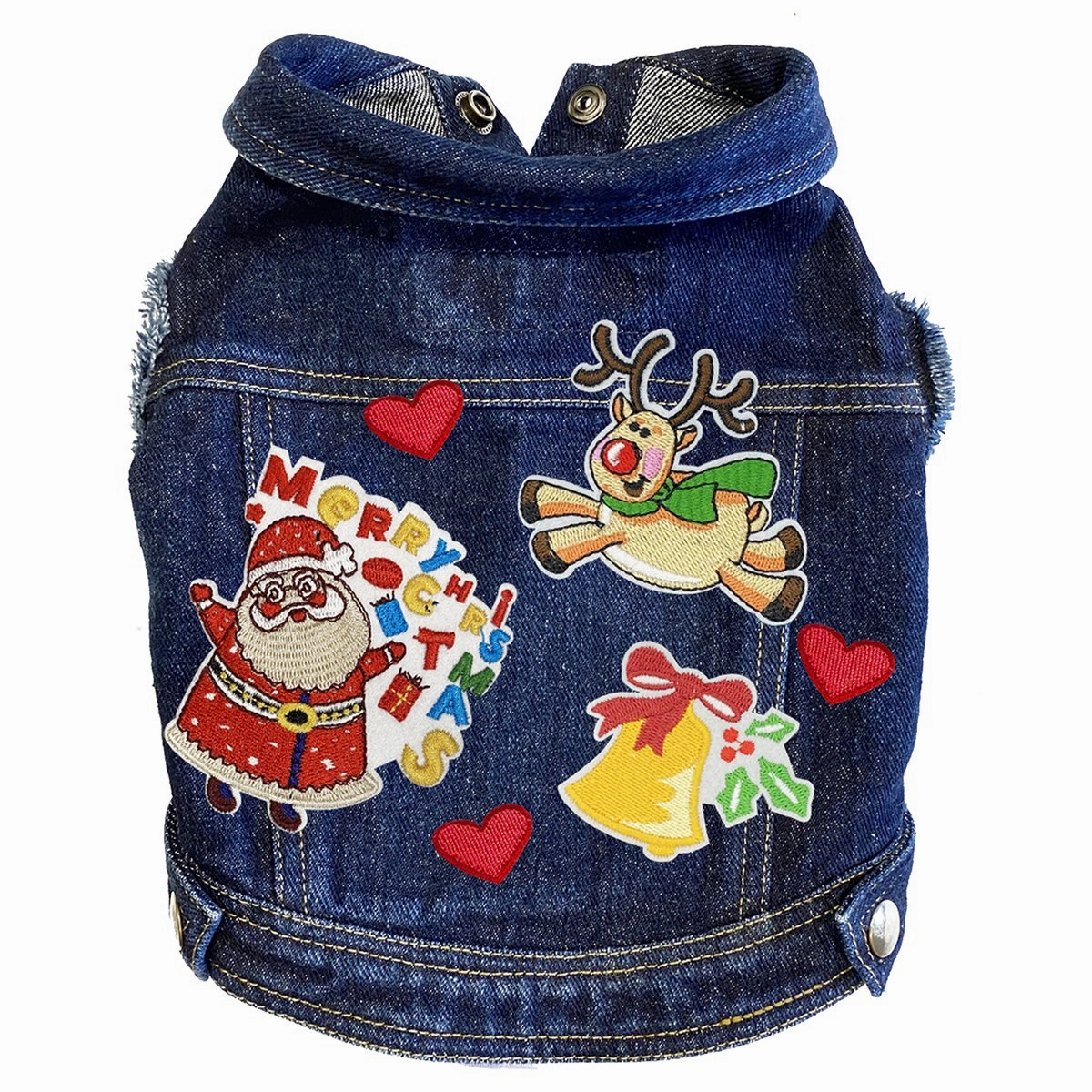 Custom Christmas Denim Dog Jacket Happy Santa