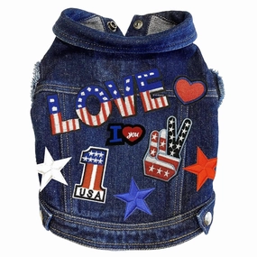 Custom Patriotic America Denim Dog Jacket