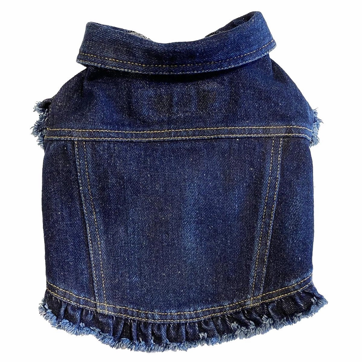 Custom Summer Flamingo Denim Dog Jacket With Ruffles