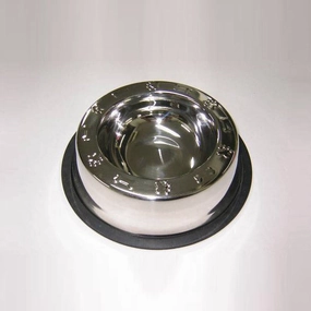 Dexpex Stainless Steel Bowl - Broad Rim Non-Tip Paws/Bones 8oz