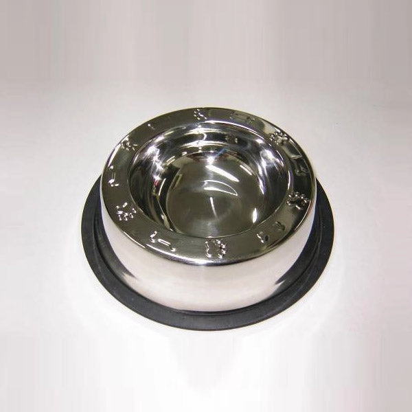 Dexpex Stainless Steel Bowl - Broad Rim Non-Tip Paws/Bones 8oz