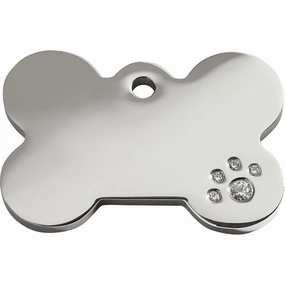 Diamante Polished Stainless Steel Bone Dog ID Tag