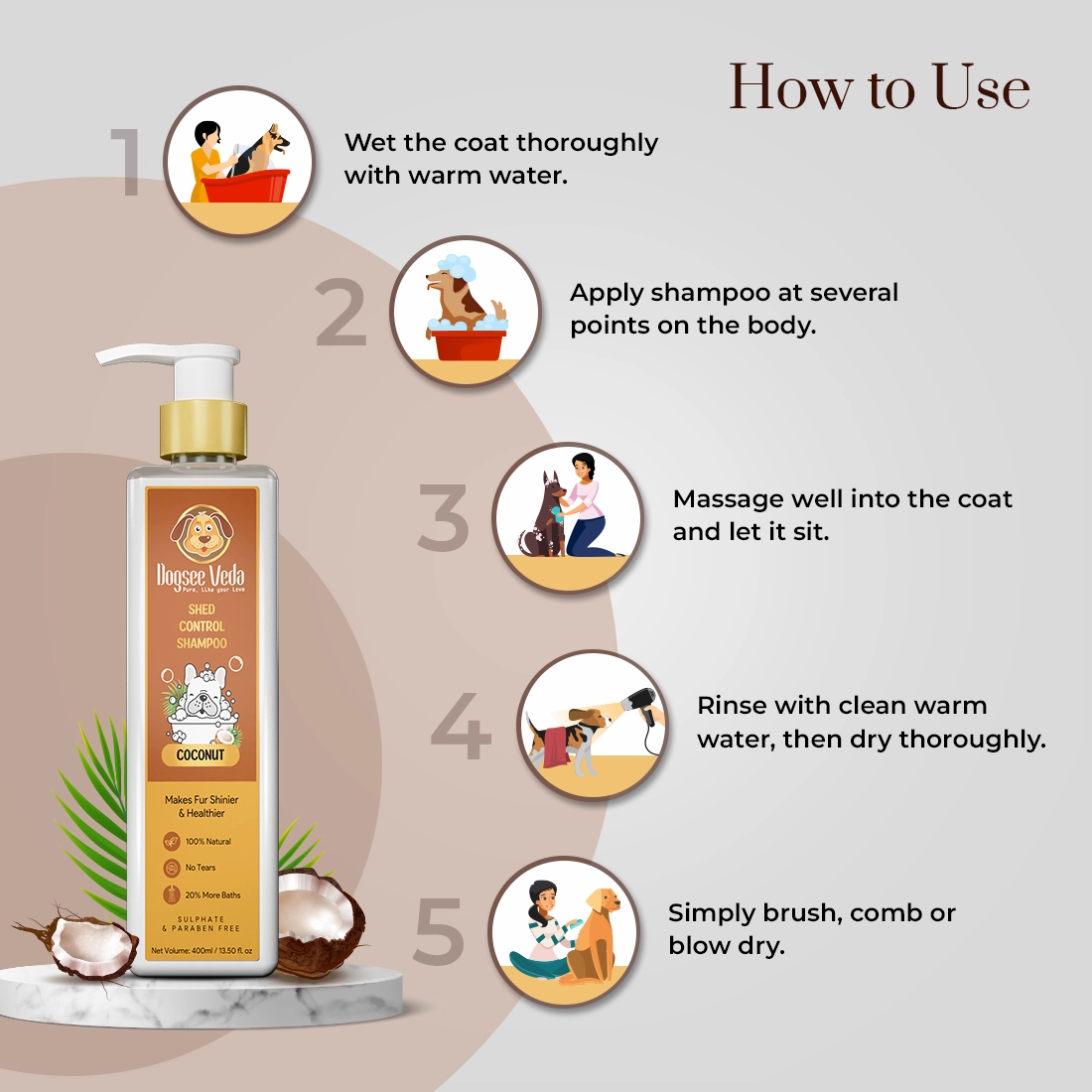 Dogsee Dog Veda Shed Control Shampoo Coconut 400ml
