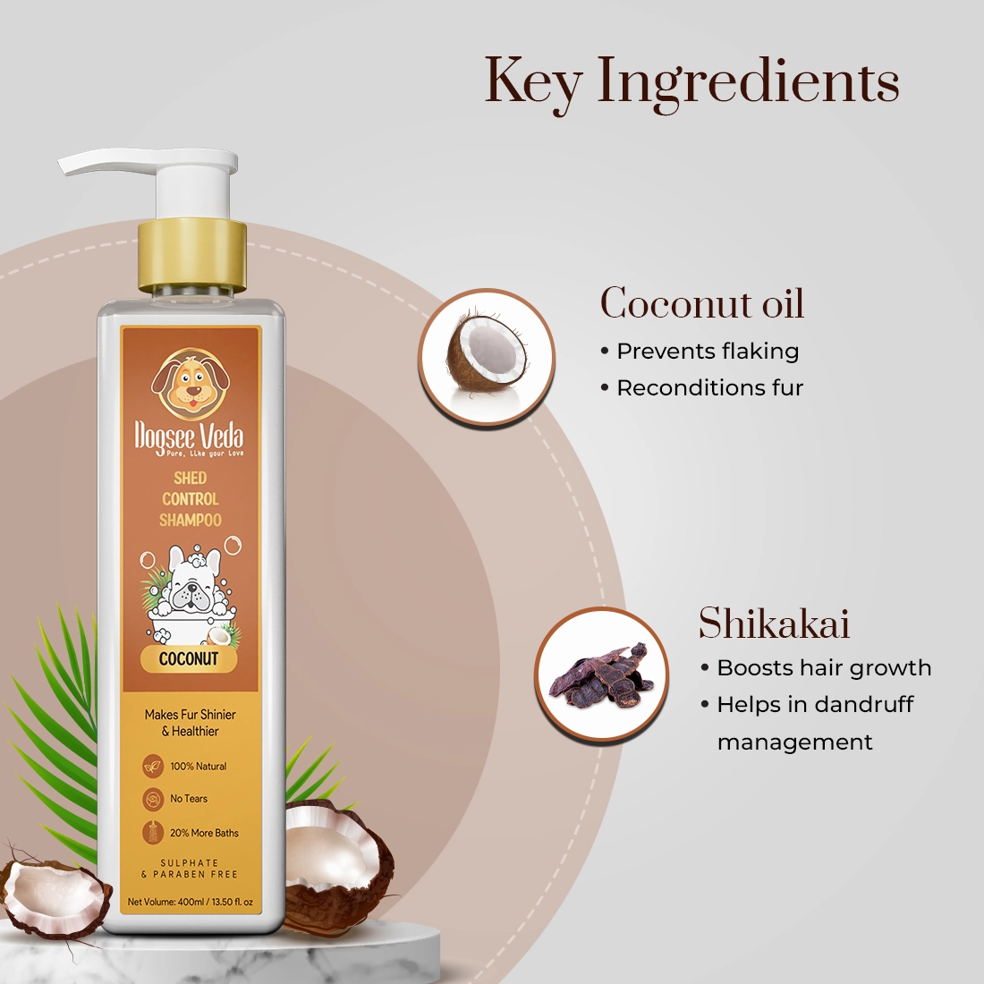 Dogsee Dog Veda Shed Control Shampoo Coconut 400ml