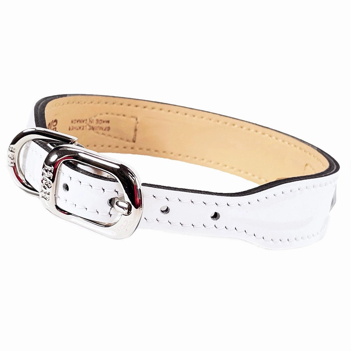 Dynasty Collection Dog Collar White Patent/Nickel