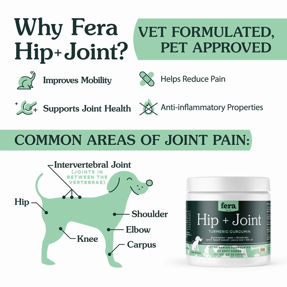 Fera Pet Organics Dog Hip   Joint Turmeric Curcumin 90 Soft Chews 11.9oz