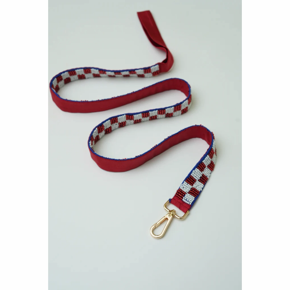 Floof & Co Checkered Leash & Collar (Maroon & White)