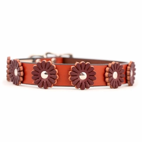Flower Leather Collection Collar - Tan
