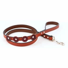 Flower Leather Leash - Tan