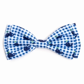 Gingham Whales Dog Bow Tie