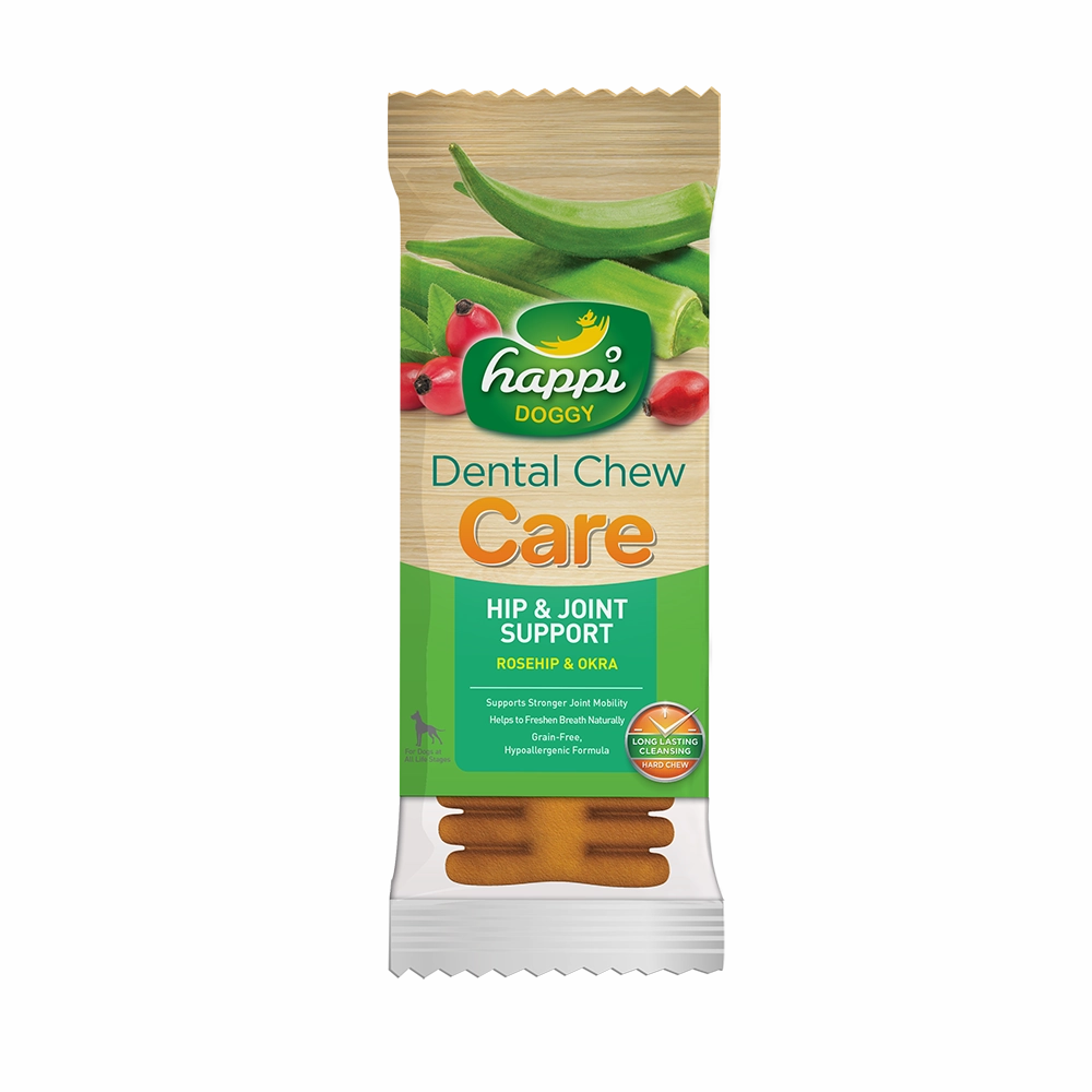Happi Doggy Dental Chew Care Hard Chew Hip & Joint Support Rosehip & Okra Regular 25g