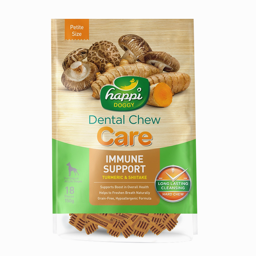 Happi Doggy Dental Chew Care Hard Chew Immune Support Turmeric & Shiitake Petite 150g