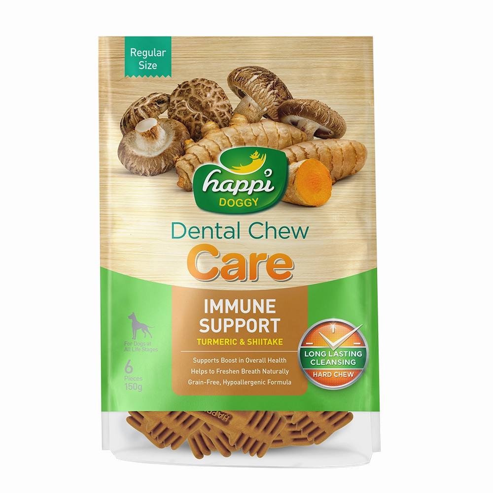 Happi Doggy Dental Chew Care Hard Chew Immune Support Turmeric & Shiitake Regular 150g