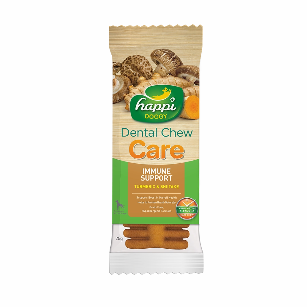 Happi Doggy Dental Chew Care Hard Chew Immune Support Turmeric & Shiitake Regular 25g