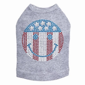Happy Face Red White Blue Rhinestone Dog Tank