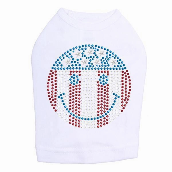 Happy Face Red White Blue Rhinestone Dog Tank