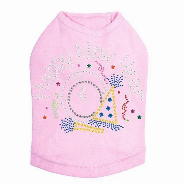 Happy New Year Clock Rhinestone Dog Tank