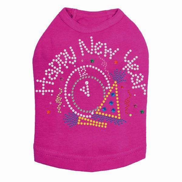 Happy New Year Clock Rhinestone Dog Tank