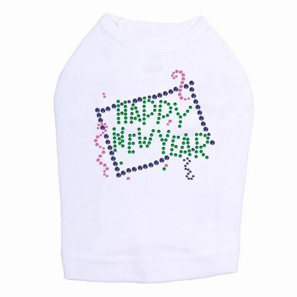 Happy New Year Confetti Rhinestone Dog Tank