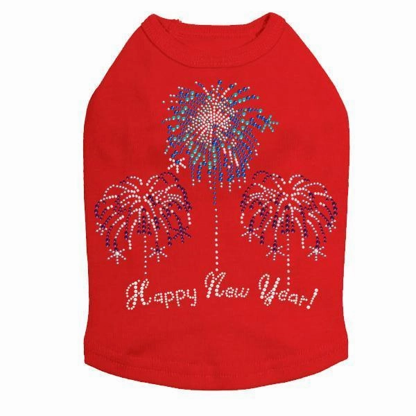 Happy New Year Fireworks Rhinestone Dog Tank