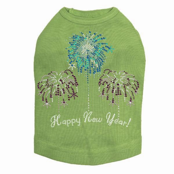 Happy New Year Fireworks Rhinestone Dog Tank