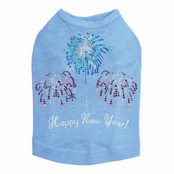 Happy New Year Fireworks Rhinestone Dog Tank