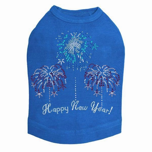 Happy New Year Fireworks Rhinestone Dog Tank
