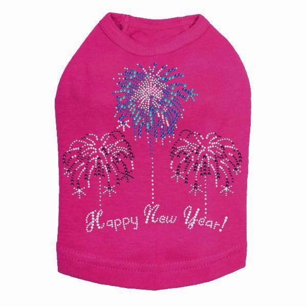 Happy New Year Fireworks Rhinestone Dog Tank