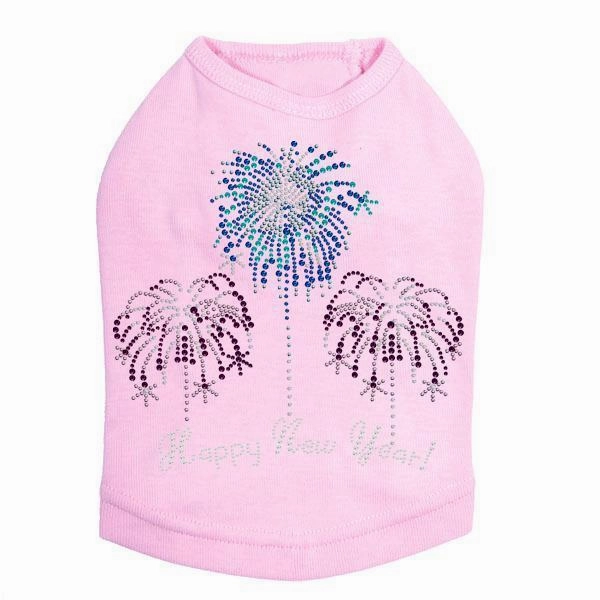 Happy New Year Fireworks Rhinestone Dog Tank