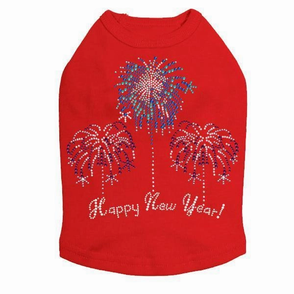 Happy New Year Fireworks Rhinestone Dog Tank