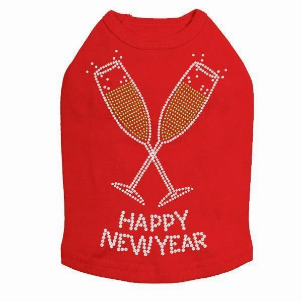 Happy New Year Rhinestone Dog Tank