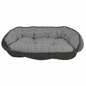 Herringbone Microvelvet Crescent Dog Bed