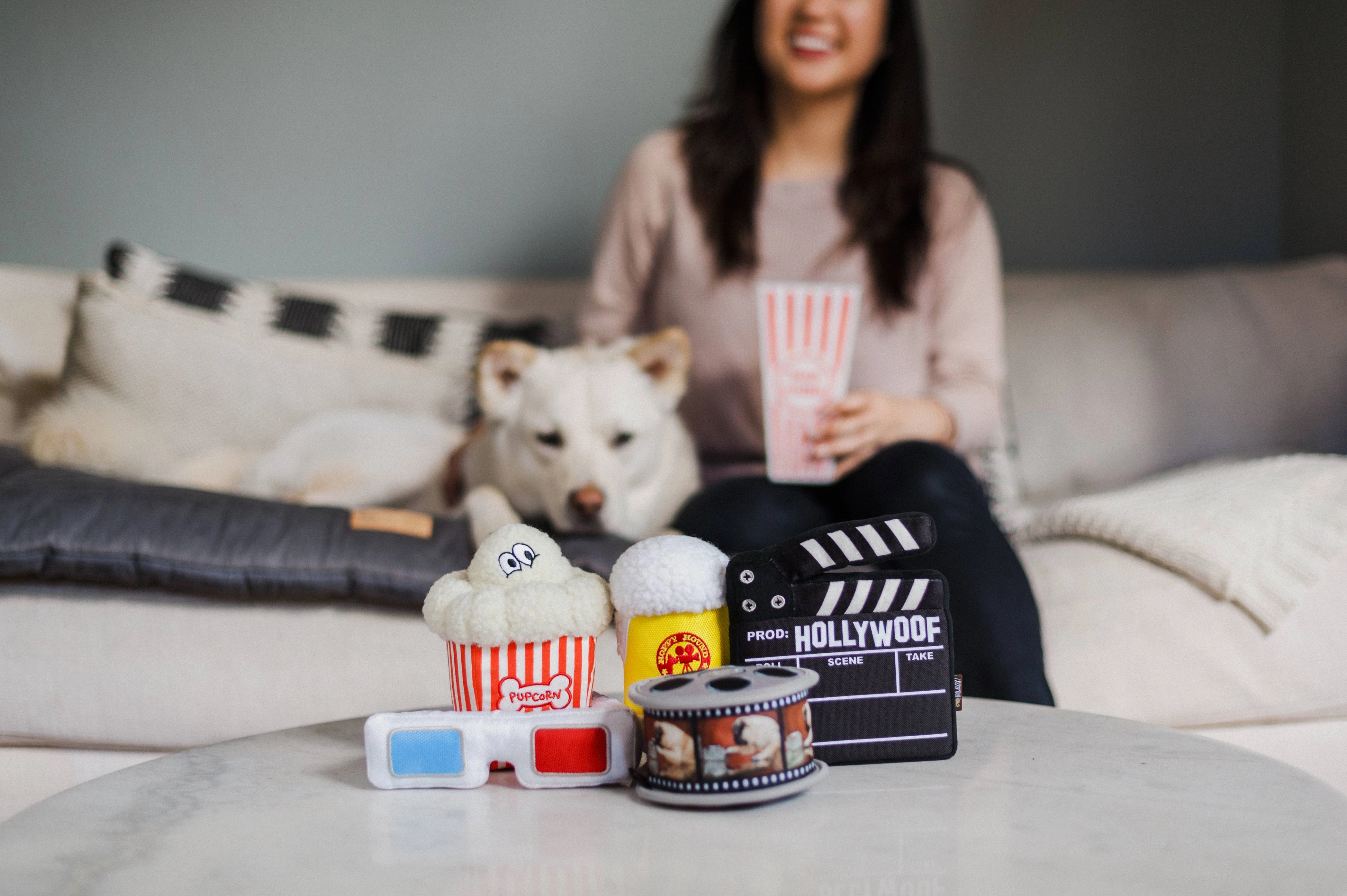 Hollywoof Cinema Squeaky Plush Dog toys, Bundle