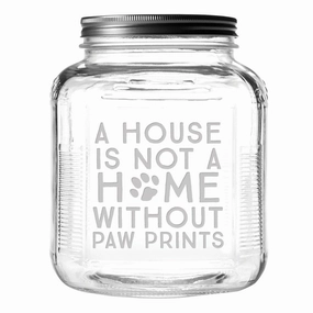House Home Paw Prints Dog Treat Jar With Brushed Lid