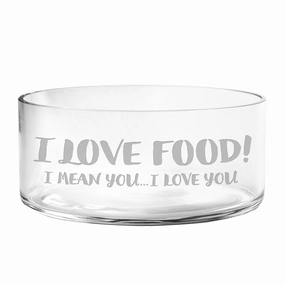 I Love Food Glass Dog Bowl