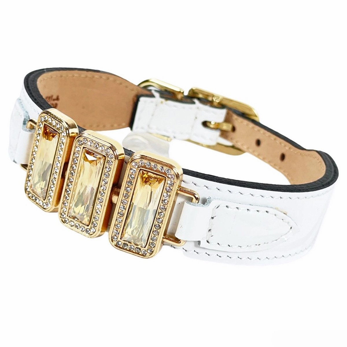 Imperial Collection Dog Collar White Patent/Gold