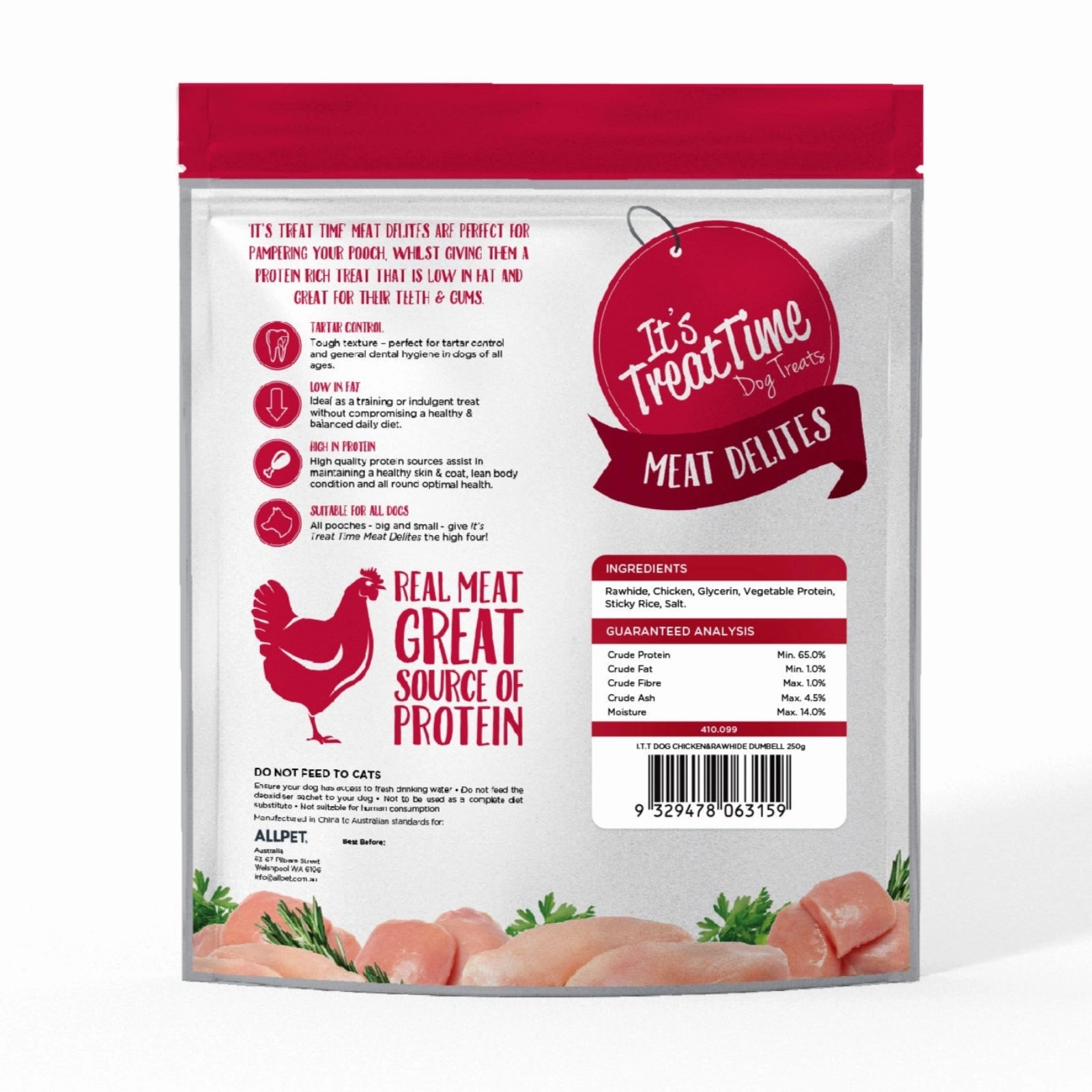 It's Treat Time Meat Delites Chicken Jerky & Rawhide Dumbell